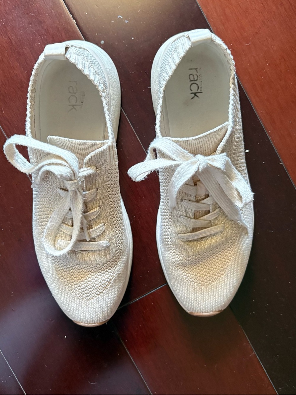 Rack Women’s Cream Knit Lace-Up Athletic Sneakers